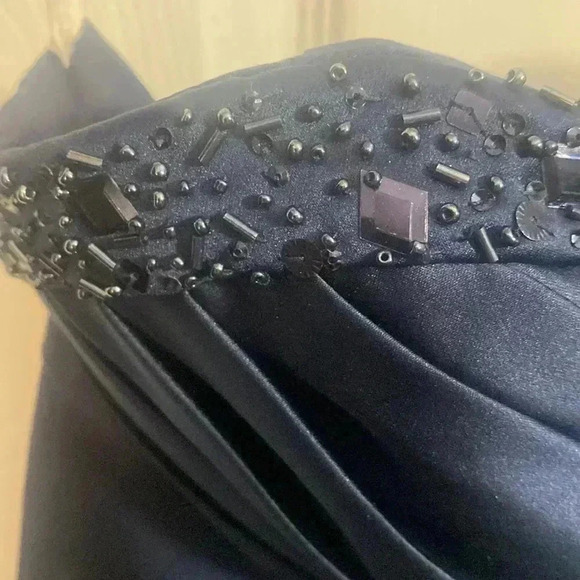 David’s Bridal Satin A-Line Draped Beaded Gown - Picture 5 of 7